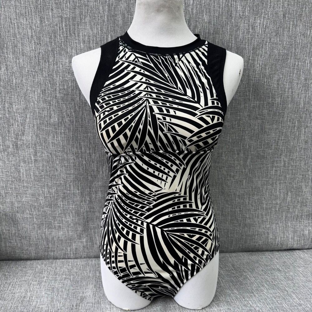 Tommy Bahama One Piece Swimsuit Size 6 Palm Border High Neck Back Zip Island